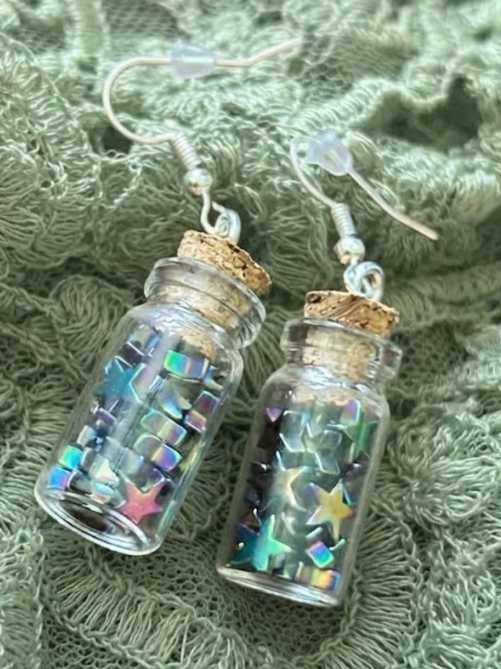 Mini Rainbow Hematite Star Wish Jar Earrings